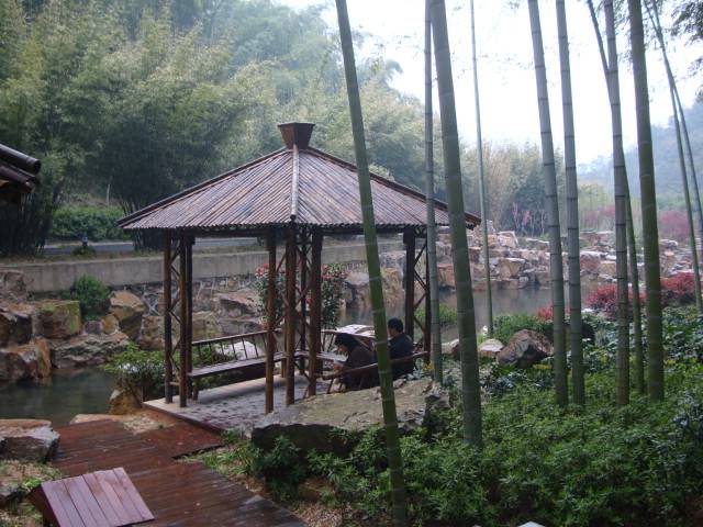 All bamboo, all the time.  A rest area in the bamboo park.  China