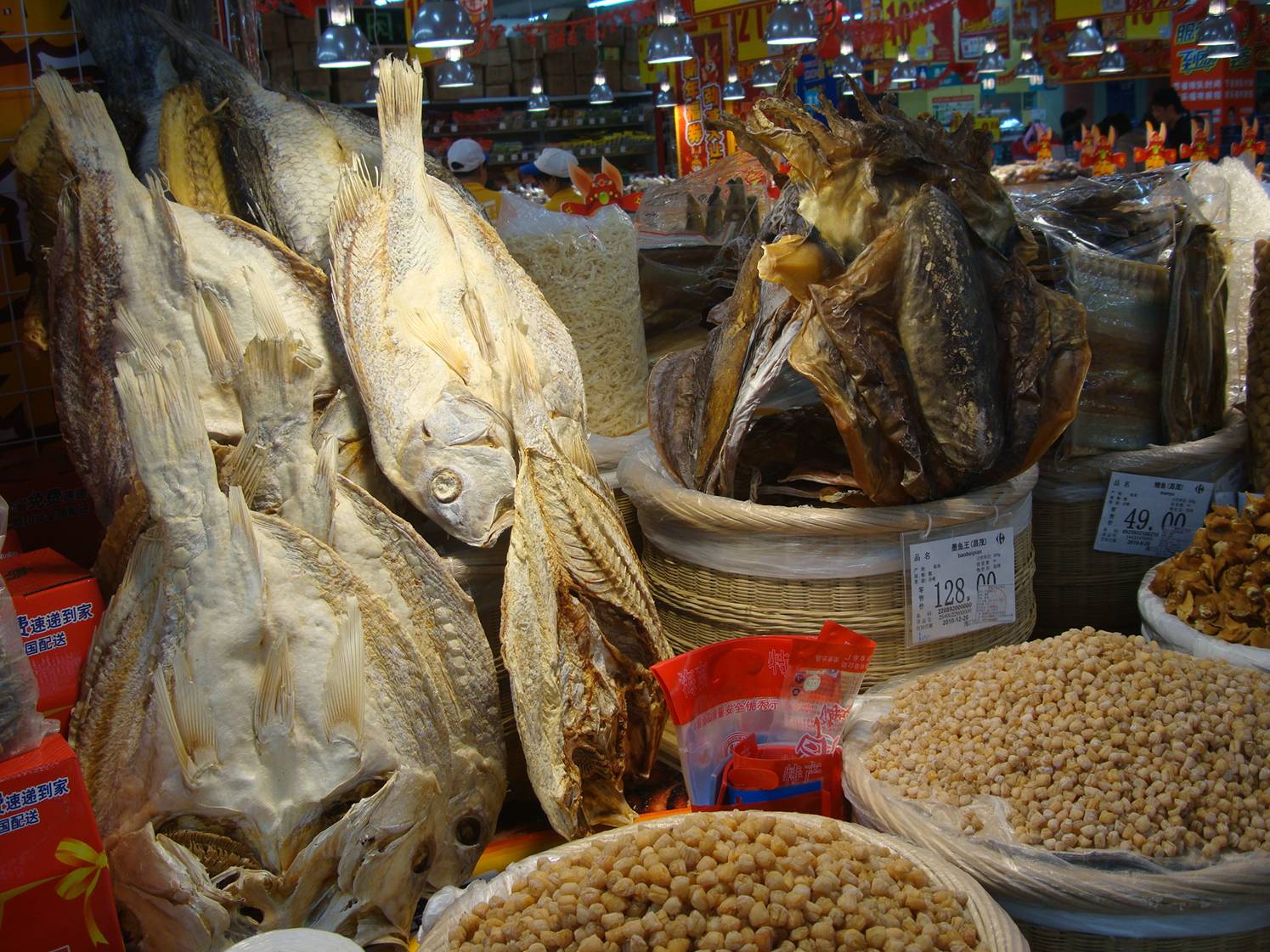 Picture: An impressive array of large dried fish in the supermarket in Haikou, Hainan Island, China