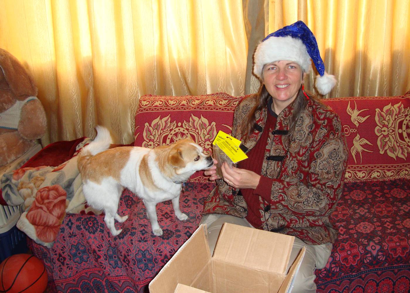 Picture:  A Christmas package from Ruth's family.  They never forget GouGou. Jiangnan University, Wuxi, China