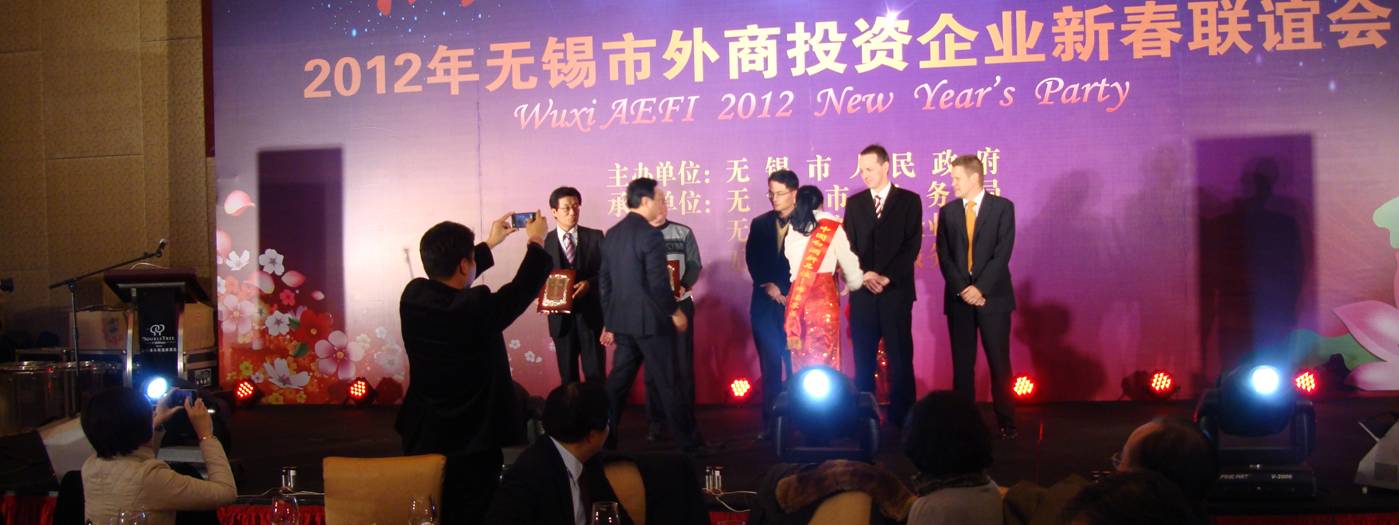 The speeches and awards were mercifully brief, and then we got to the food.  AEFI New Year's PArty, Wuxi, China