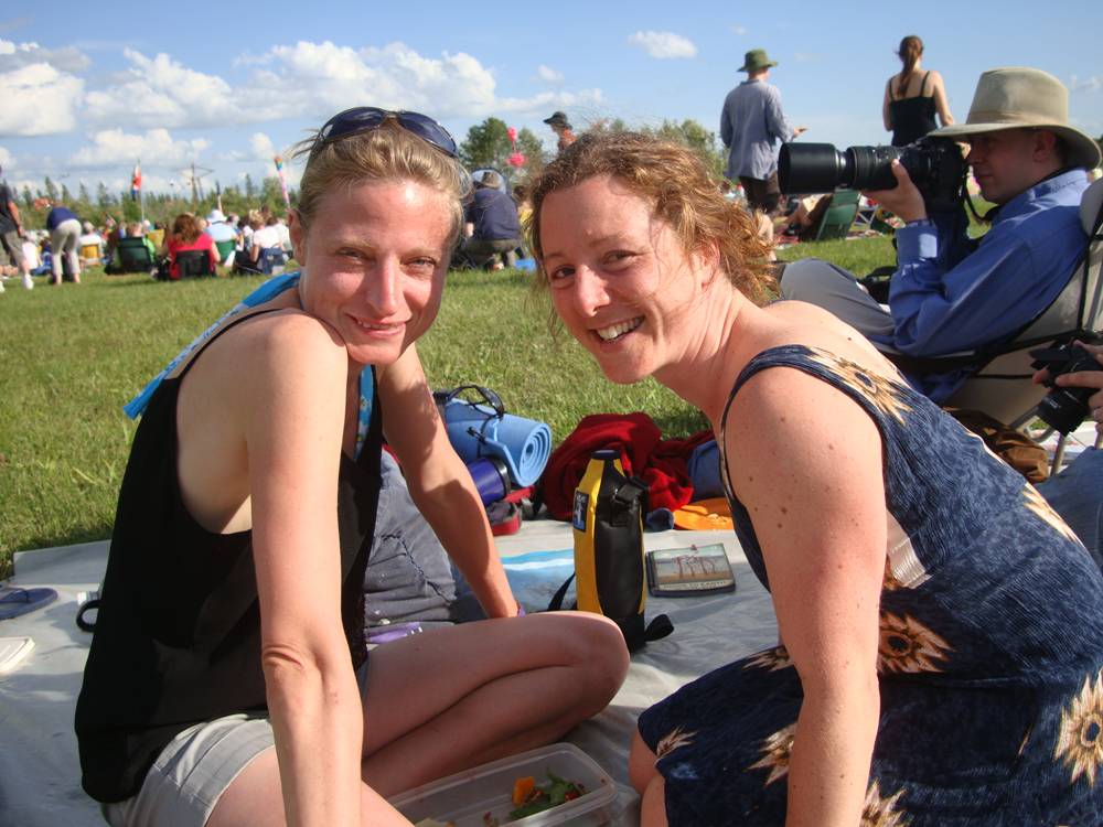 Buddies on the back tarp at the Winnipeg Folk Festival 2009