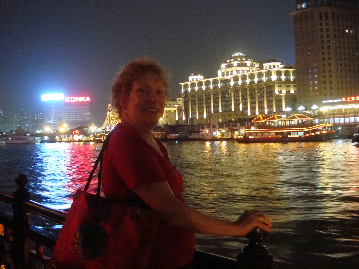 That's Shanghai in the background.  Night cruise on the Huang Pu,  Shanghai,  China