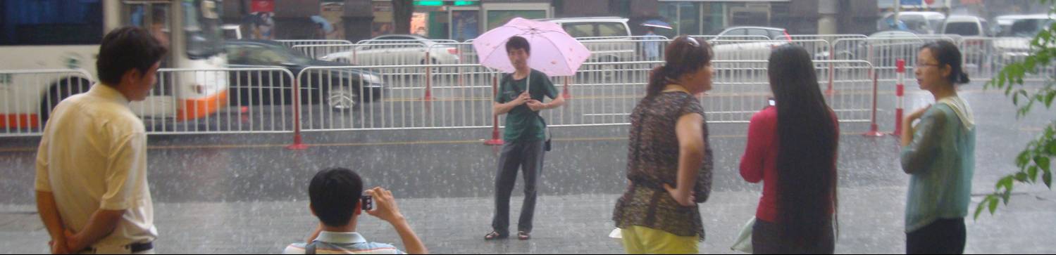 Torrential rain,  a daily Springtime event in Guangzhou,  China.
