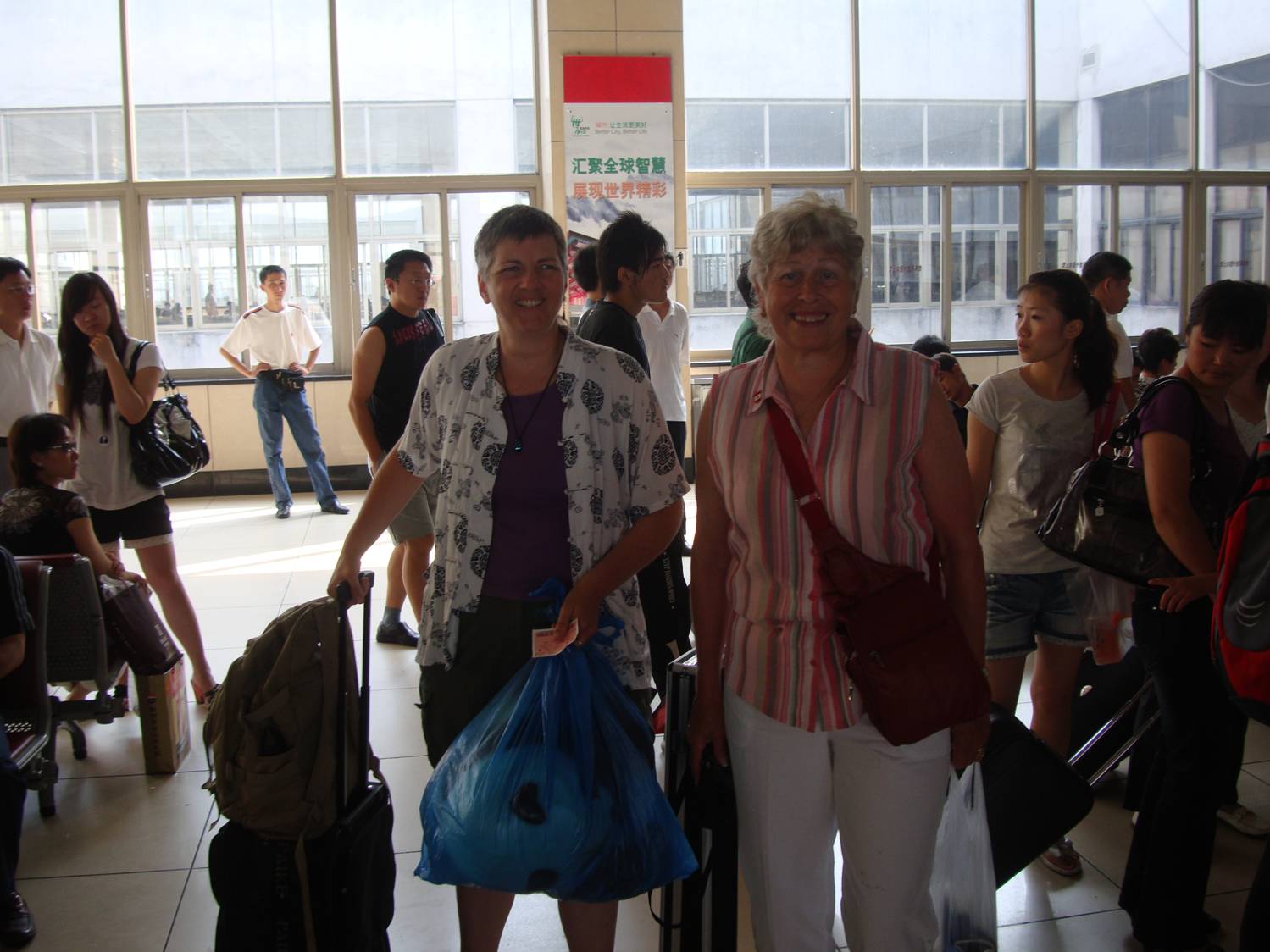 Ruth and Belle in the Shanghai train station.  Next stop Wuxi.