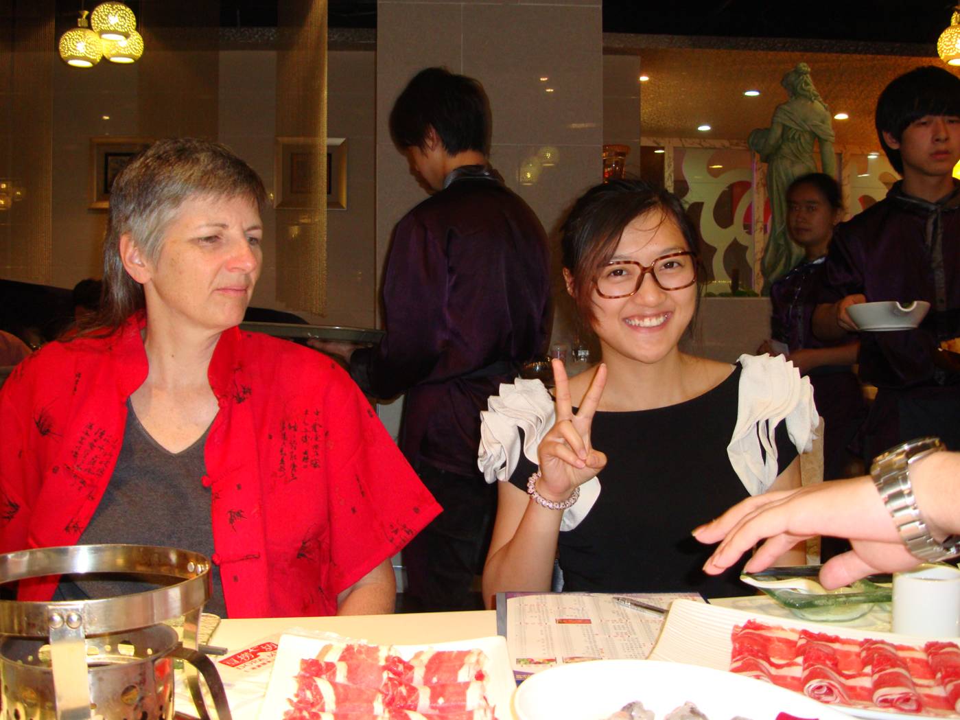 Picture:  Ruth and Katherine at our hotpot dinner.  Wuxi, China