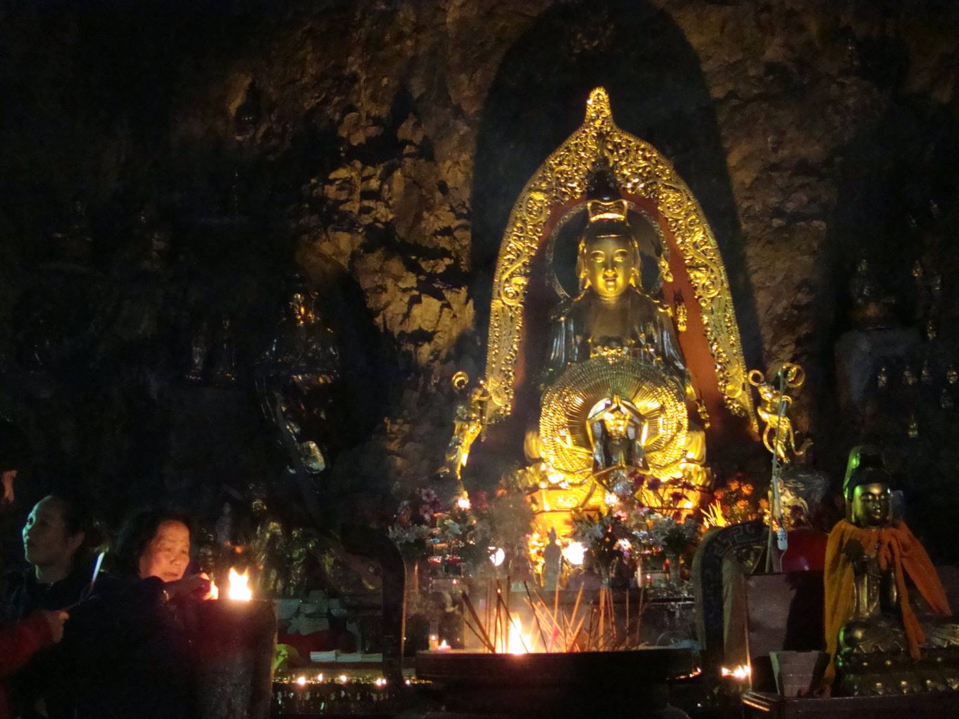 I felt like an intruder amidst all the devotion.  Inside the mountain temple, Yandang Shan, China