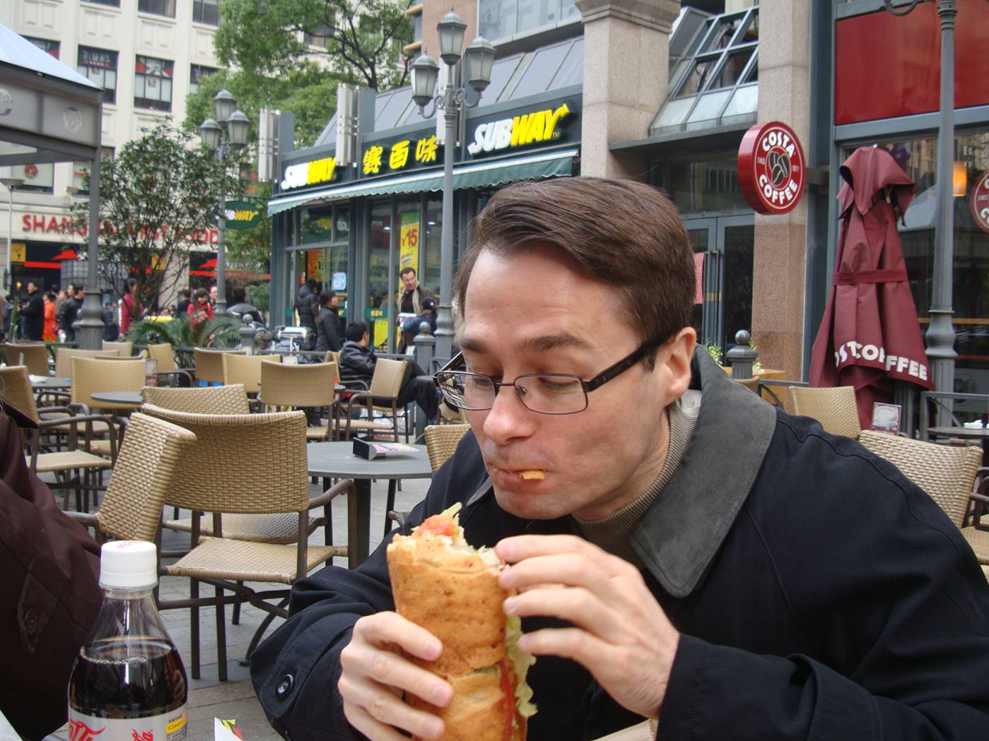 Yes, that's a Subway in the background.  Not a bad sandwich, and just like home.  Shanghai, China.