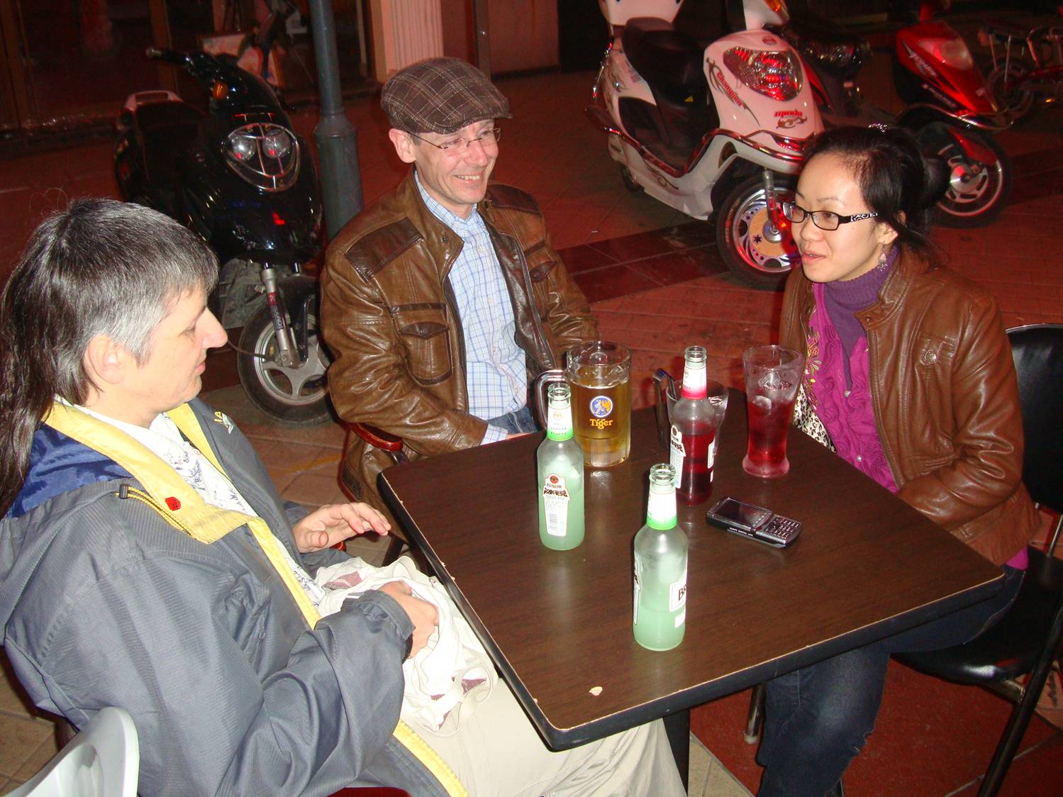 Ruth,  Patrick, and Xiao Huao outside the Angel Bar,  Nantong,  China