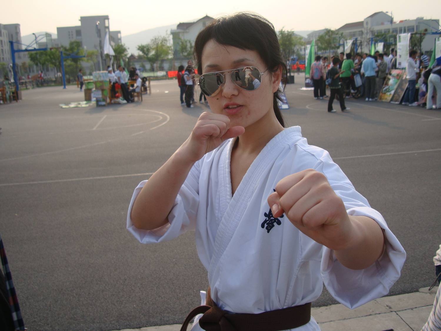 A brown belt.  Hah!  I know over thirty karate yells.  Earth Day at Jiangnan University,  Wuxi,  China