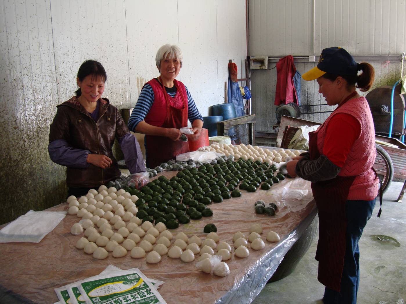 Picture:  The gang at work in the packing shed, readying the tuanzi for market.  Yang Shan, Wuxi, China