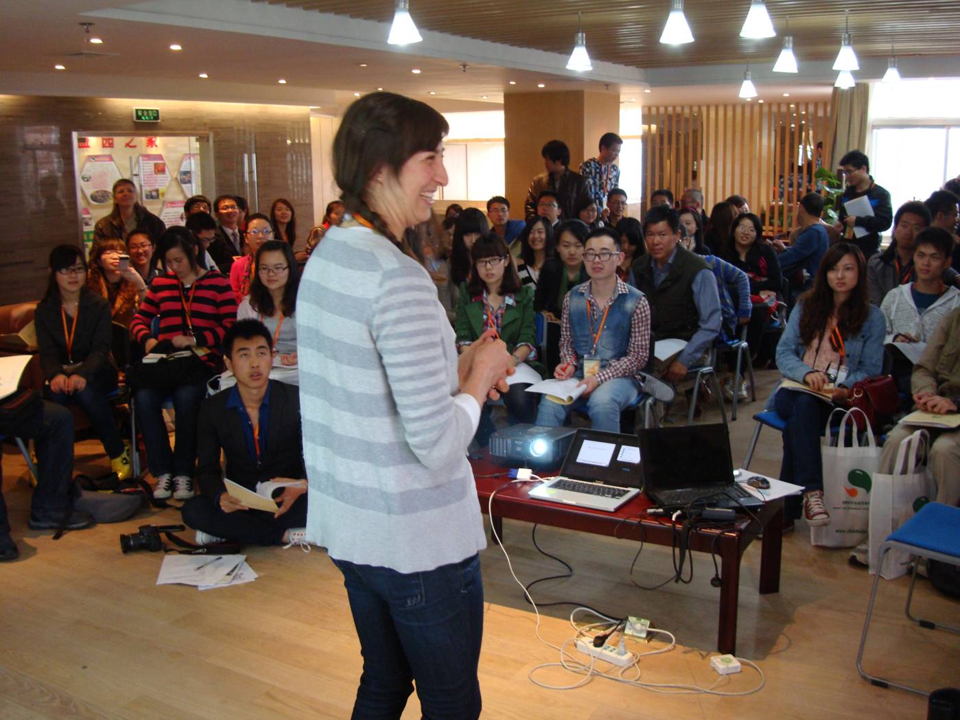 Picture:  Talis, one of the co-founders of Feel Good, gives an inspiring talk at the Chun Hui Youth Charity forum.  Wuxi, China