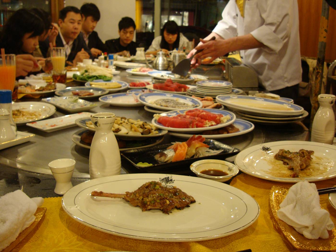 Picture:  The food ready to be cooked at our table.  Teppanyaki Restaurant, Wuxi, China