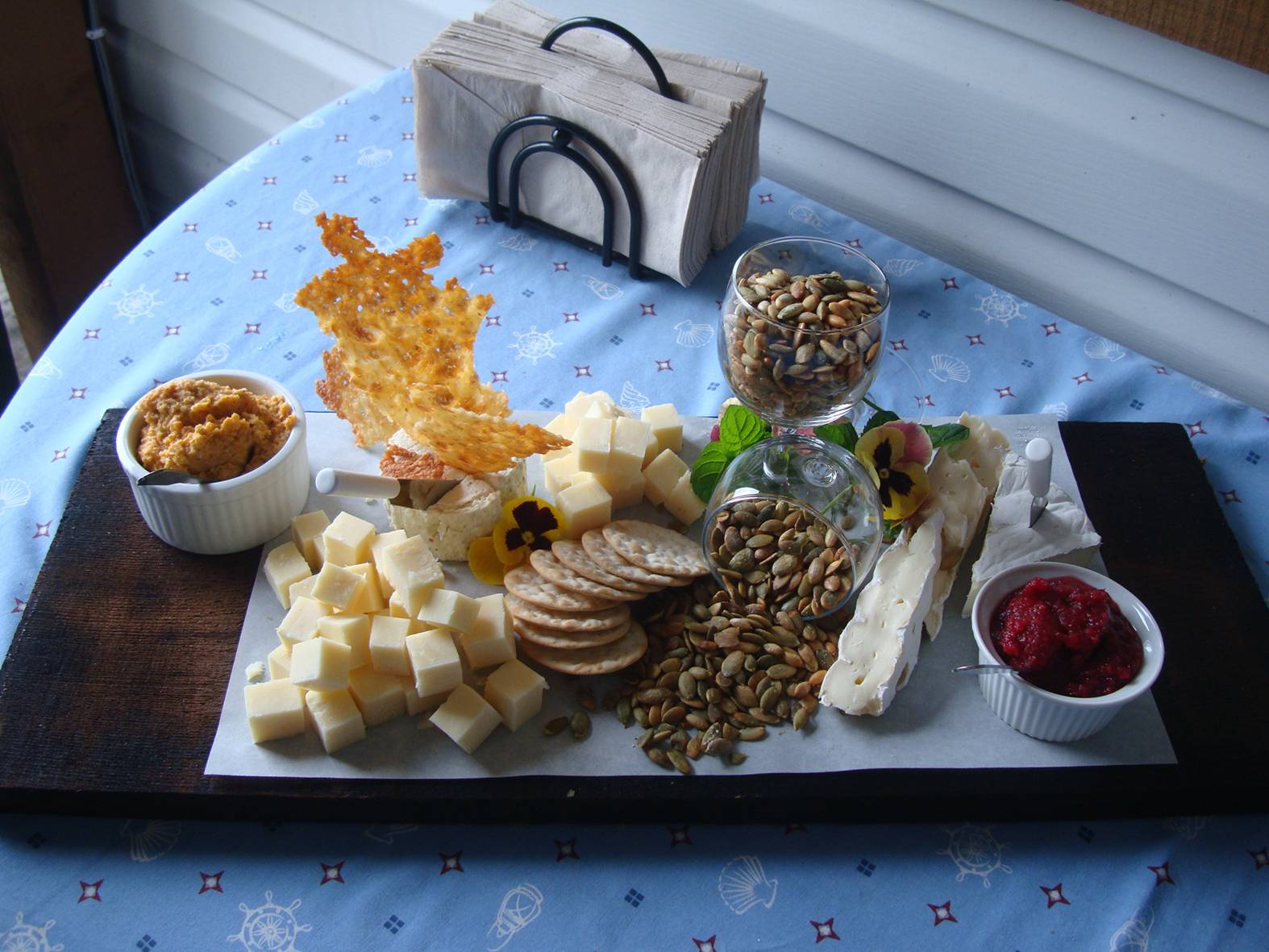 picture:  This is the appetizer plate before our gourmet dinner at Nootka Sound Resort.  Roughing it in the bush was never like this.