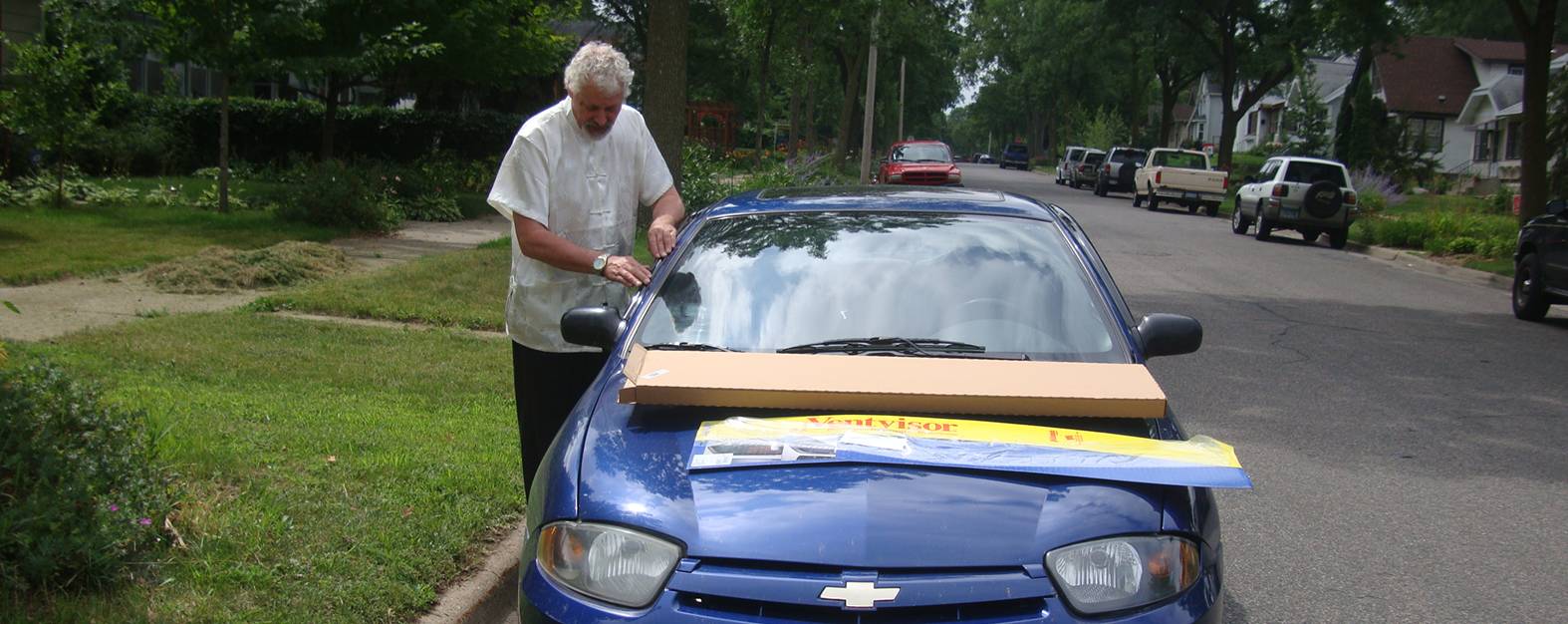 Replacing the window visor that was stolen in Winnipeg.  