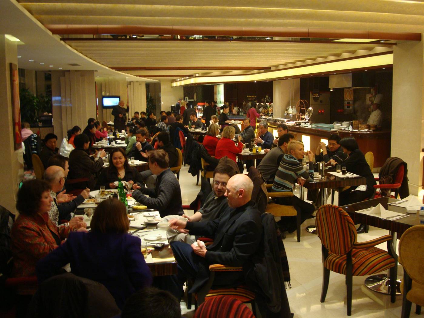 This is only half tha hall, and half the buffet line.  Wonderful food.  All we could eat.  Christmas dinner as guests of the administration, Jiangnan University, Wuxi, China