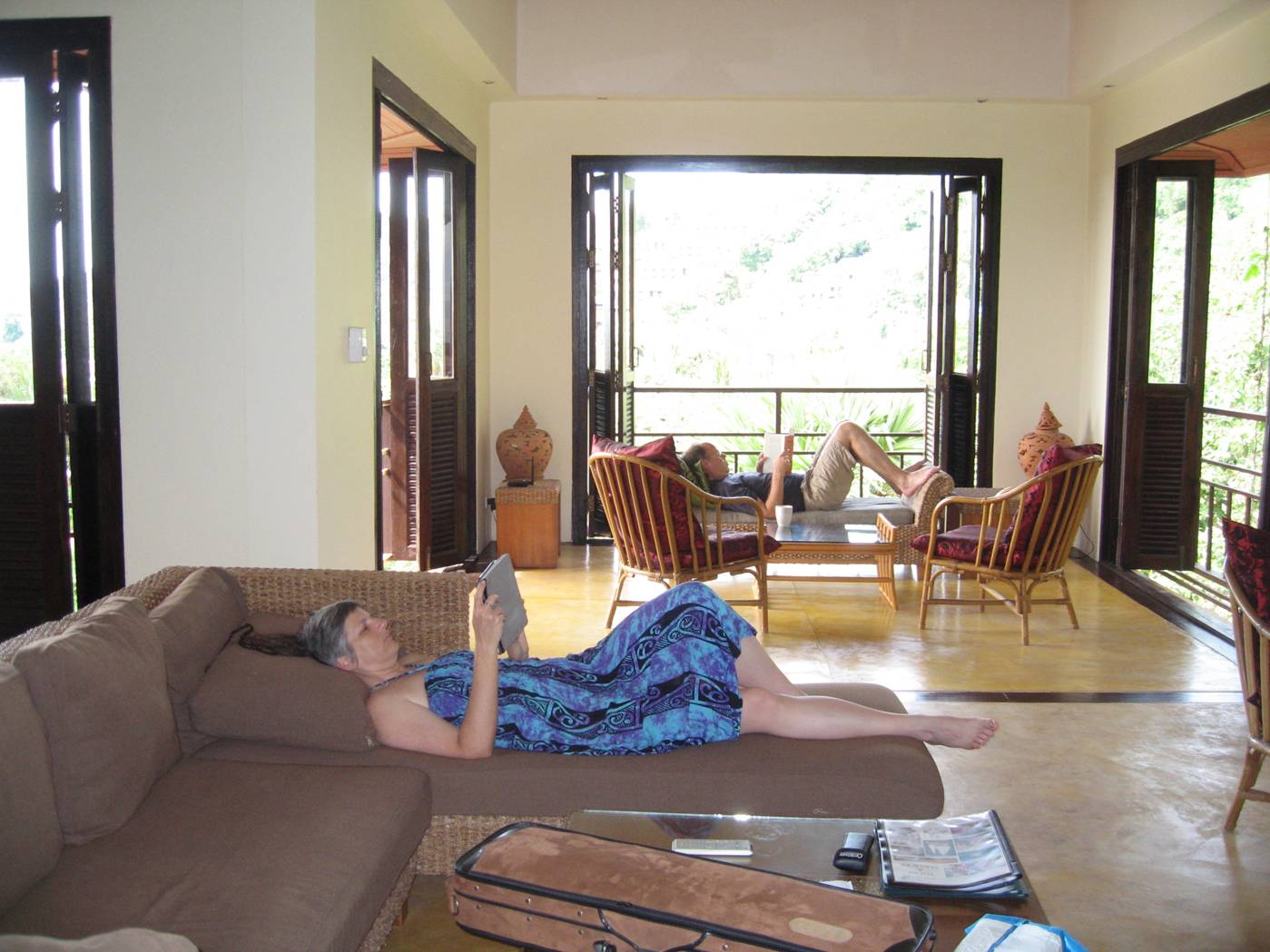 Picture:  Ruth and Ken relax in the villa, Karon Beach, Phuket, Thailand.