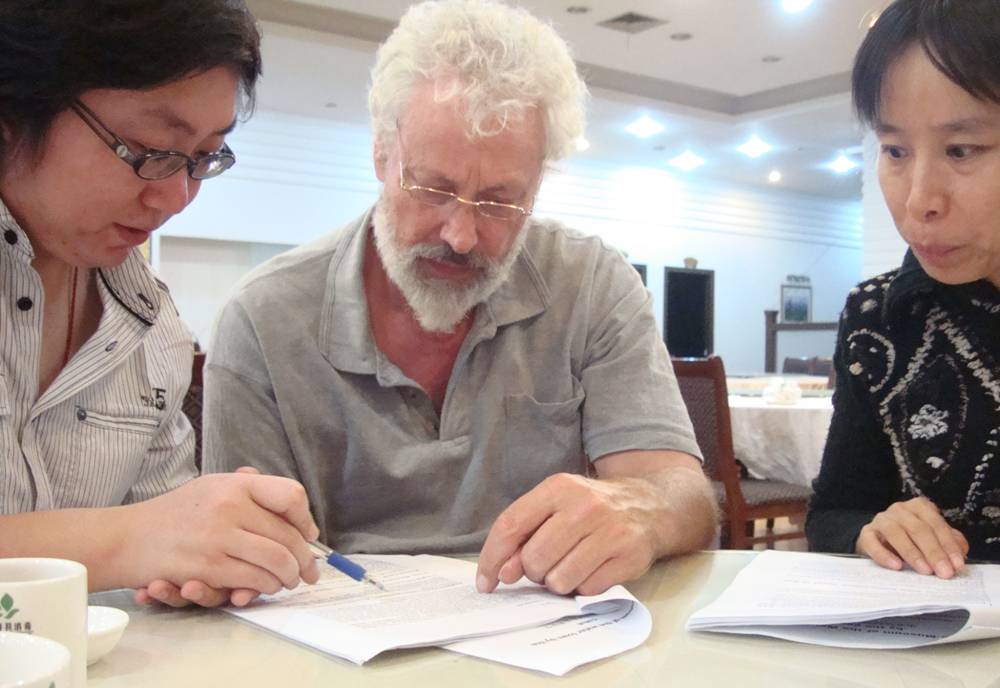 Treating us to a meal was appreciated, but this was too big a job to do without a computer.  Editing the Eco-museum manuscript, Jiangnan University, Wuxi, China