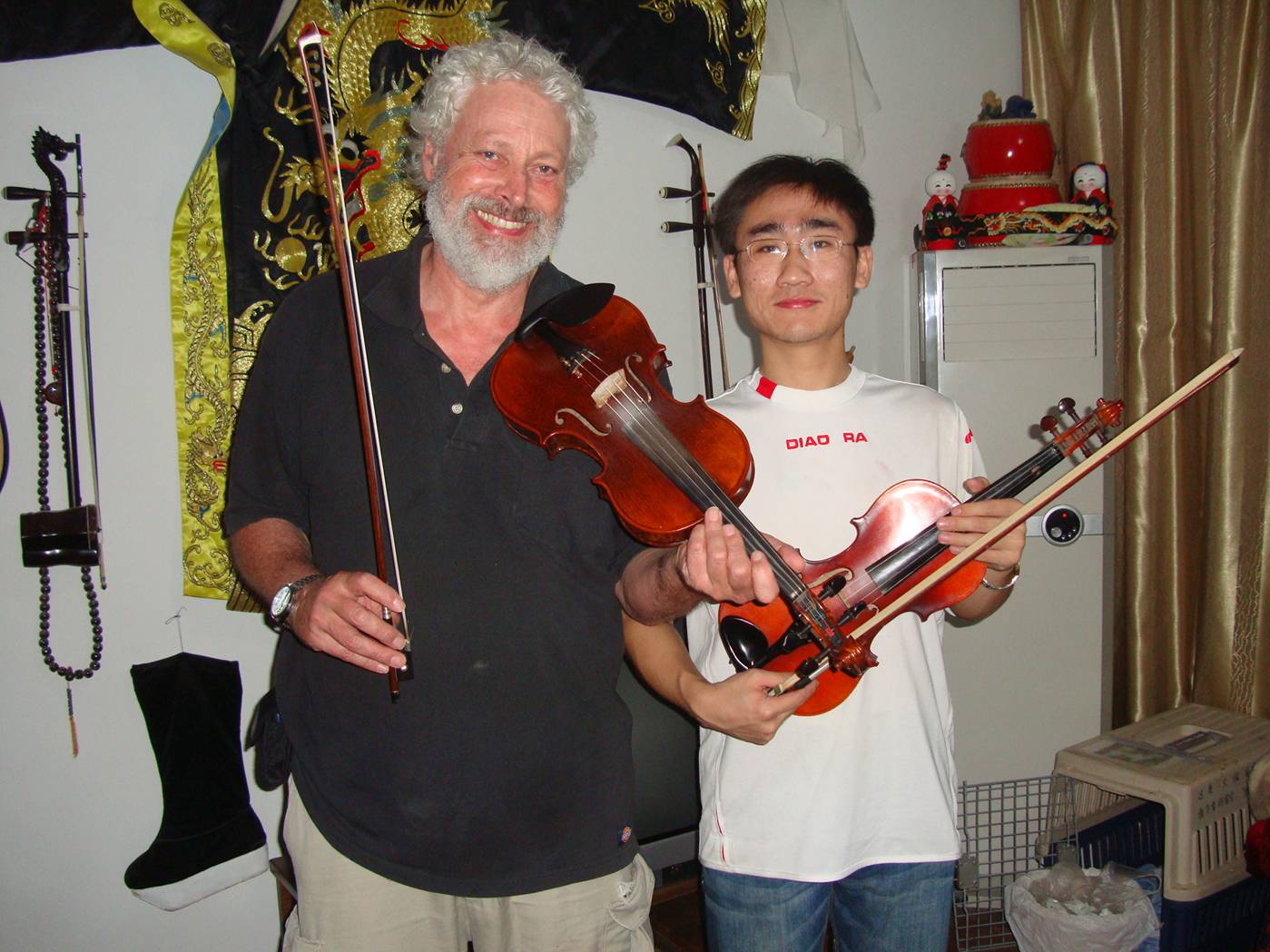 David and Falcon about to make music together.  Jiangnan University, Wuxi, China