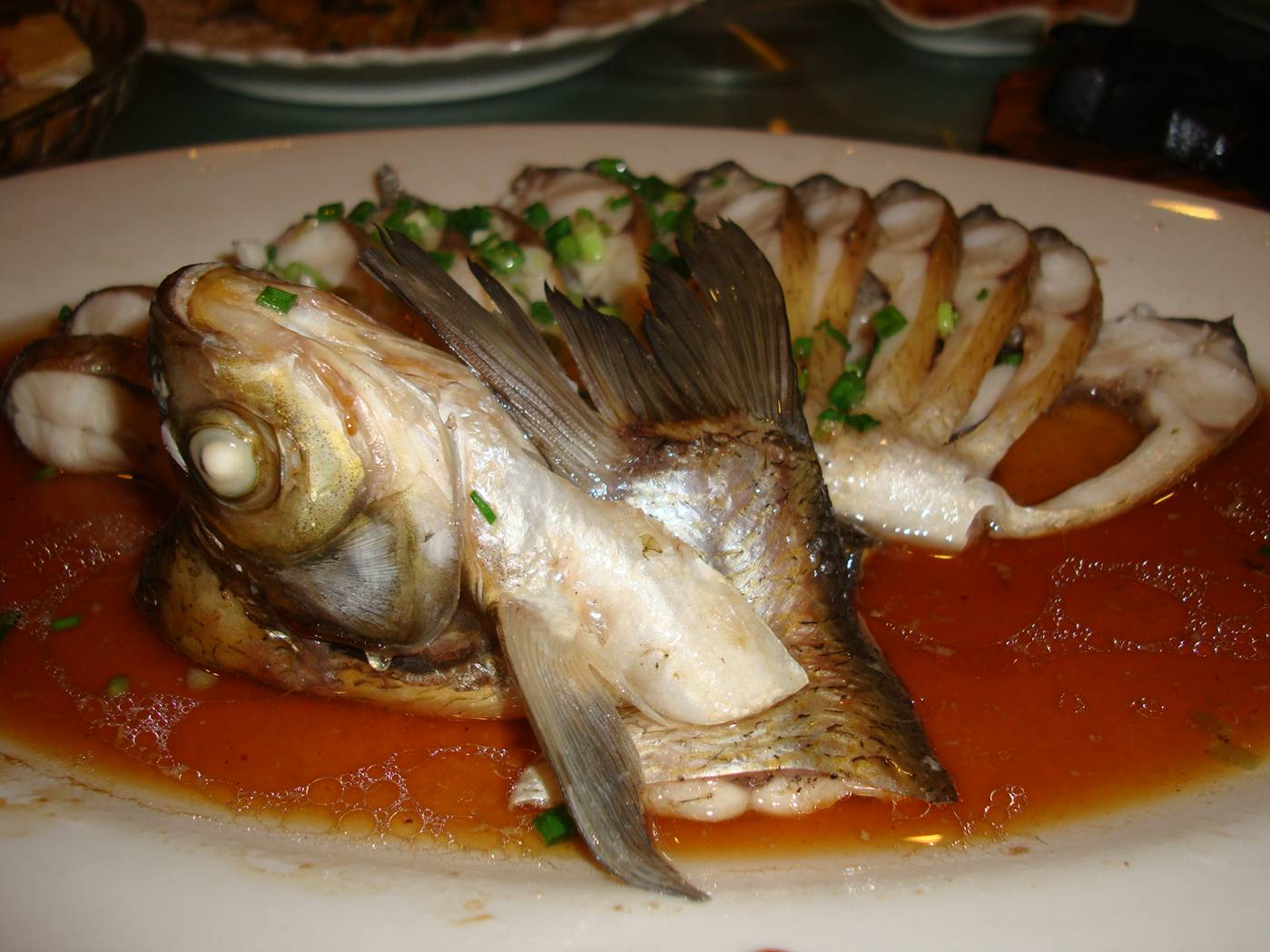 It's all in the presentation.  A fish dish at Hundred Noodles Restaurant, Shi Tang Jie, Wuxi, China