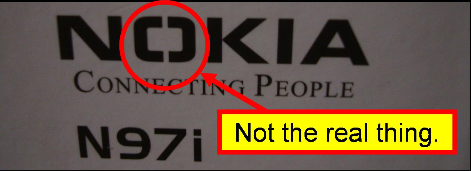 One hint that this is a  Nokia knockoff fake.  This brand has a split down the center of the O in Nokia.  There are probably versions that don't take this precaution.